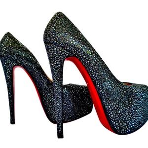 New Black  Swarovski Crystal Platform High Heel Pumps
